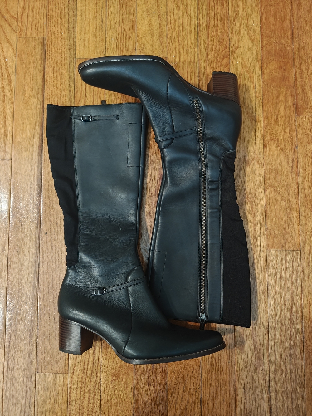 Timberland Tasa 61383 Leather Women's Black Knee High Boots Block Heel